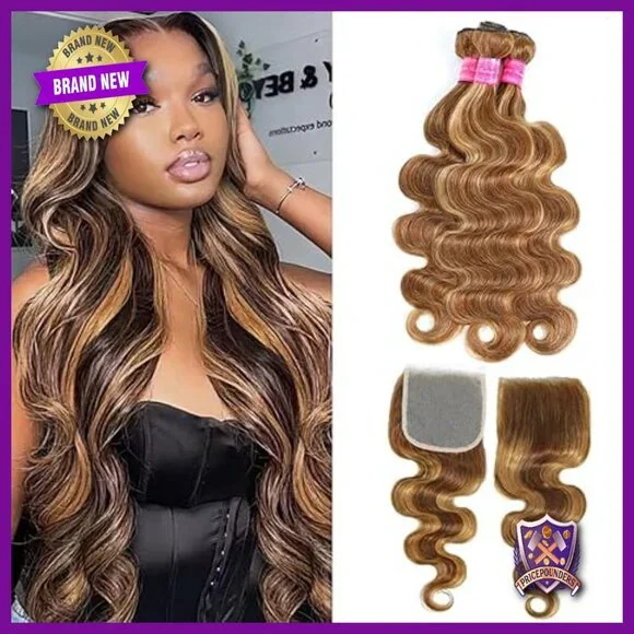 Human Hair Extensions 4 Bundles with Closure Body Wave 30 Inch